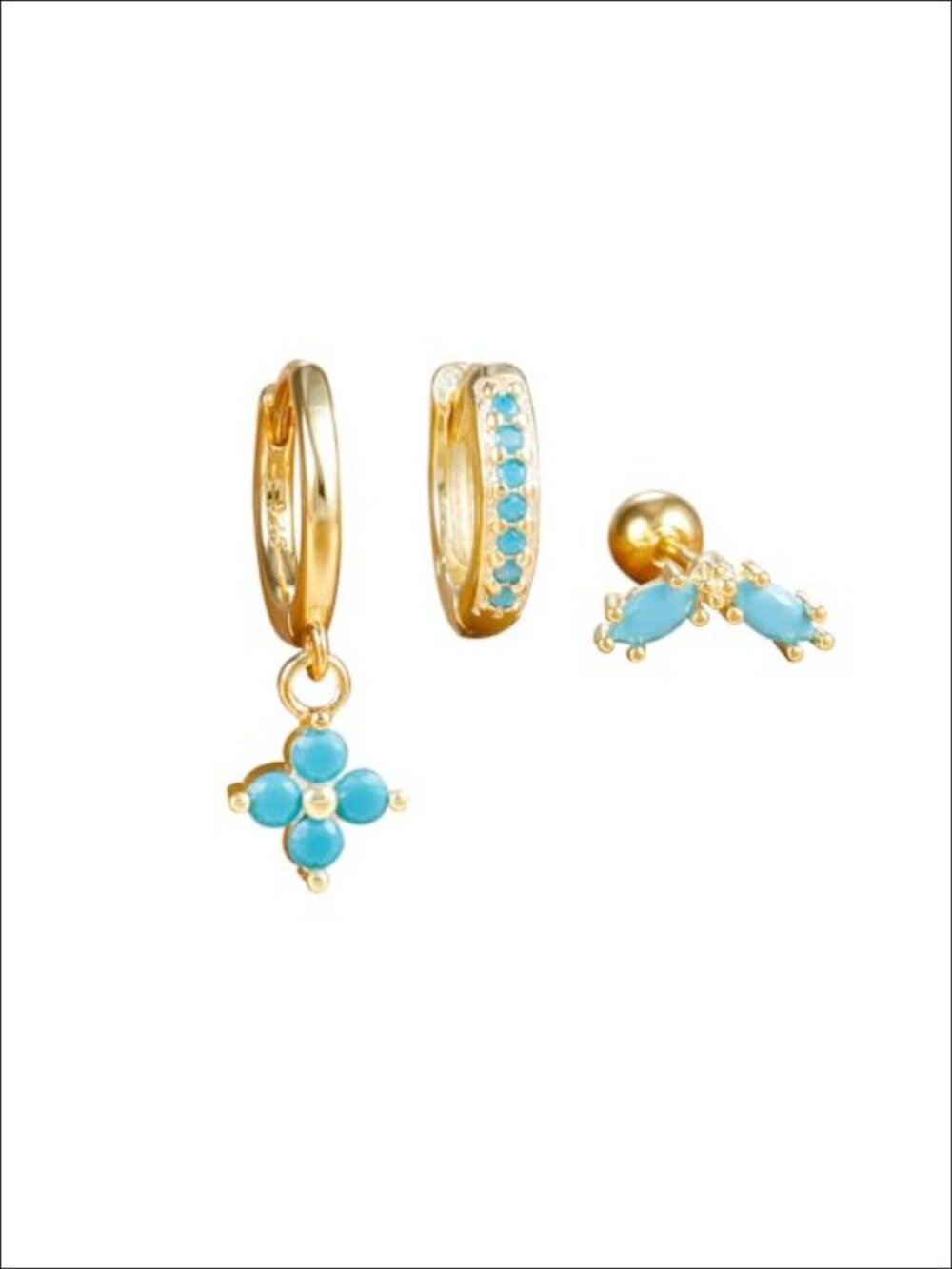 14K Gold Plated Turquoise Huggie Hoop Earrings Set Women Hypoallergenic Sleeper